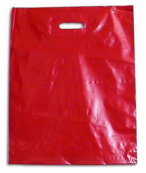 Красный  ПВД 40х50, прорубная усиленная ручка, донная складка, тонирование в массе