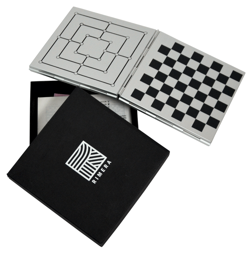 Самосборная коробка тип "крышка-дно" под набор игр, бумага Дали 285 гр/м2, тиснение на крышке логотипа серебром 1+0