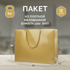Пакет золотой, 40*30*12, ВИП, арт. ПЛ 20/3/2